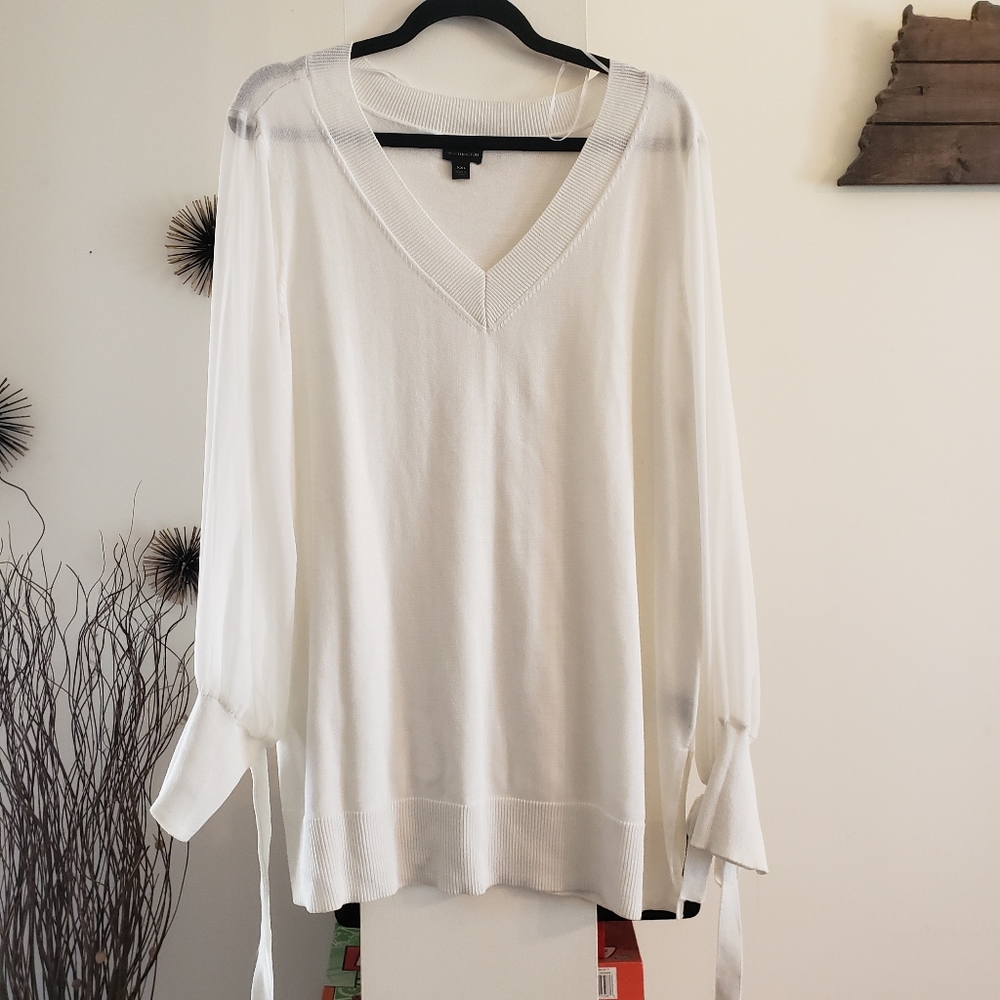 Ivory Sweater with sheer chiffon sleeves
